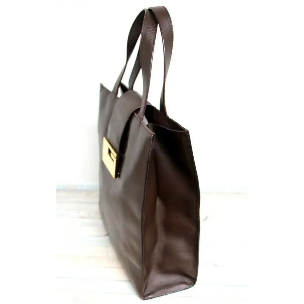 90th Y2K  Gucci BROWN GENUINE LEATHER SUEDE LINED LOGO HANDBAG PURSE SATCHEL